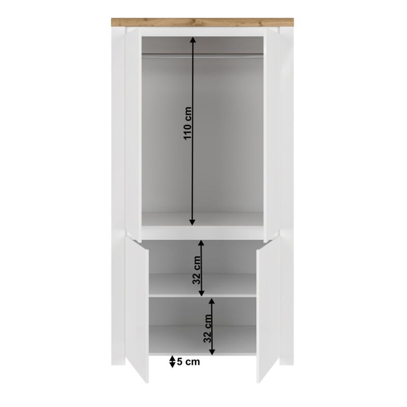 Skriňa, 106cm, kombinovaná, biely lesk, dub wotan, VILGO 4D