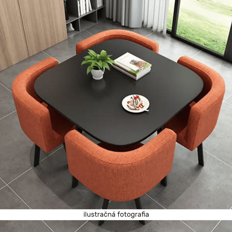 Jedálenský set 1+4, 100x100cm, MDF, prírodný, látka svetlohnedá, BEVIS NEW