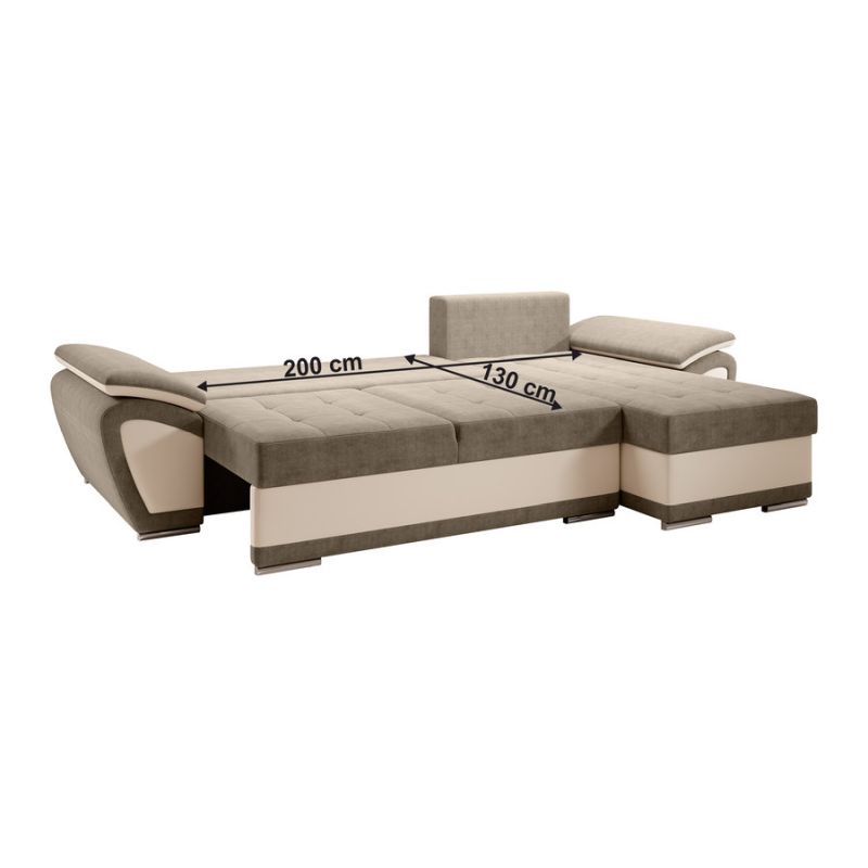 Rozkladacia sedacia súprava, ekokoža béžová, látka svetlohnedá, pravá, ENIF ROH