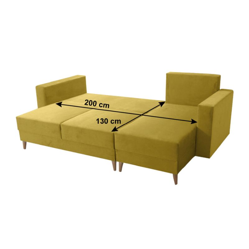 Rozkladacia sedacia súprava, látka žltá, pravá, BLEKY ROH