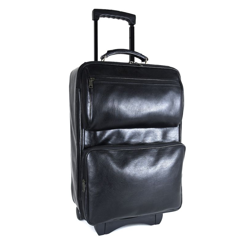 Celokožený cestovný kufor č.8280 s mechanikou v čiernej farbe, tmavé kovanie