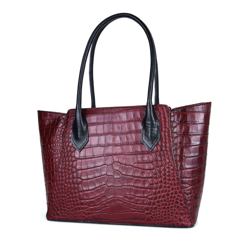 Dámska kabelka z pravej hovädzej kože s dezénom krokodíla v bordovej farbe