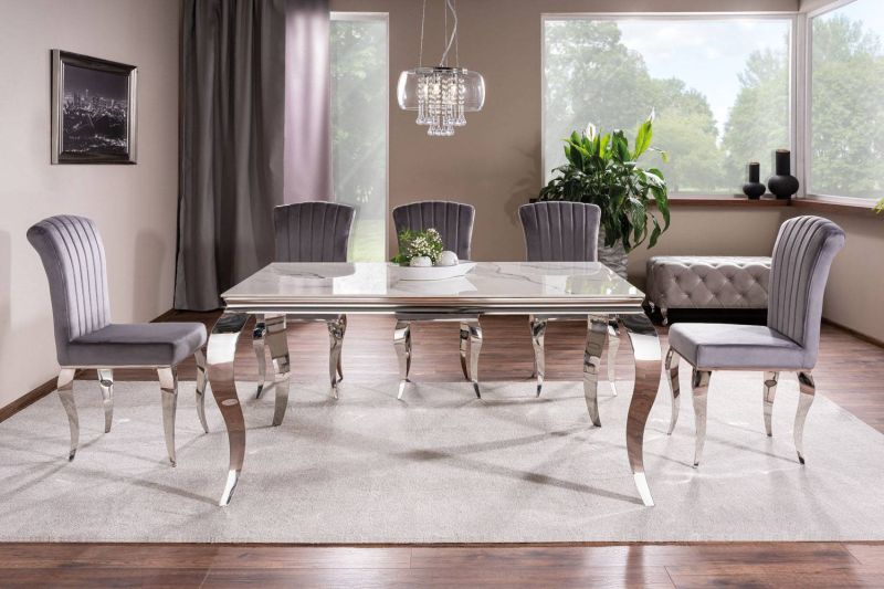 Jedálenská stolička, sivá látka, nohy kov chróm, Signal, PRINCE