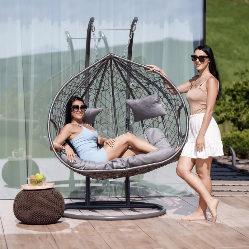 Závesné dvojkreslo, kov sivý, látka sivá, DALVEA 2 NEW