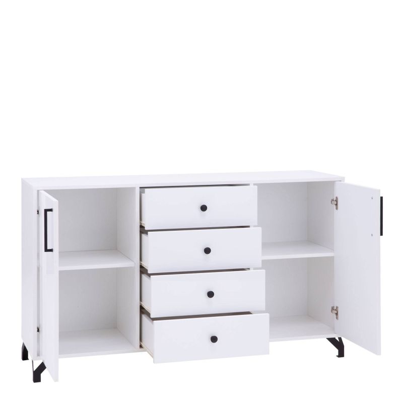 Komoda, 140cm, kombinovaná, biela, BERGEN BE6