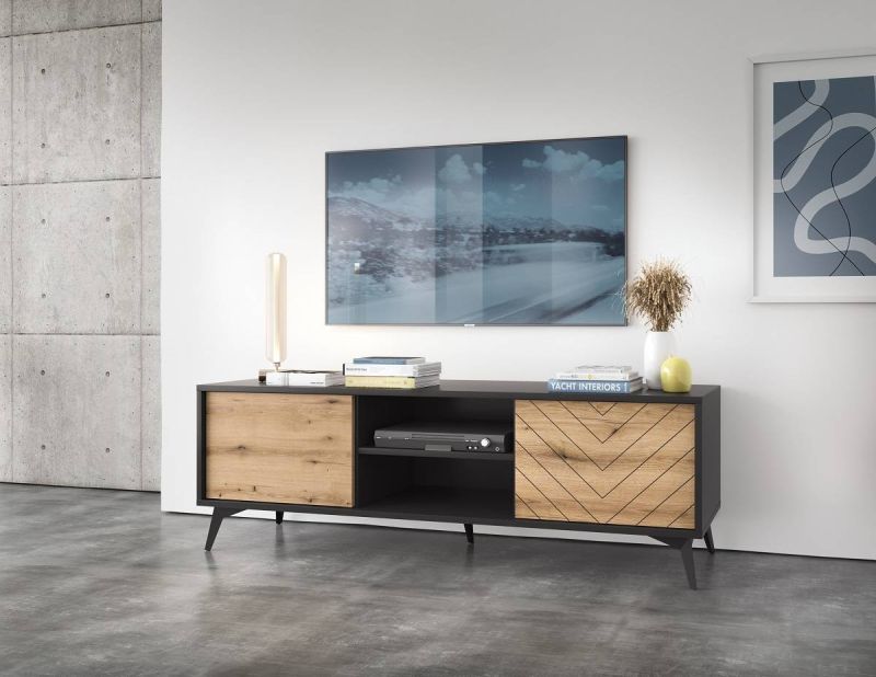 Televízny stolík, 153cm, čierny, dub evoke, DIAMOND RTV154