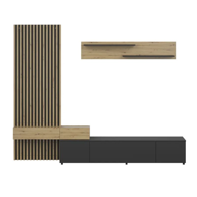 Obývacia stena, 249cm, čierna, dub artisan, REBEKA PLUS
