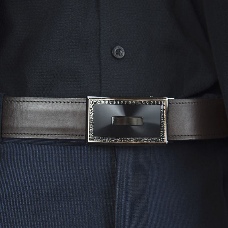 Kožený opasok s brzdou, šírka 3.5cm, LUXURIO - Tmavo hnedá