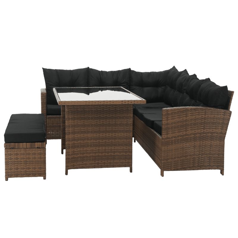 Záhradný ratanový set, svetlohnedý ratan, čierna látka, MADUL