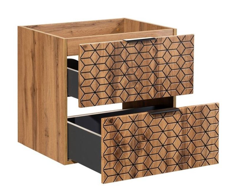 Skrinka pod umývadlo, 60cm, dub wotan, čierna, DIAMOND 82-60-D-2S