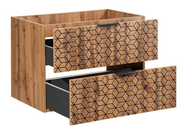 Skrinka pod umývadlo, 80cm, dub wotan, čierna, DIAMOND 82-80-D-2S