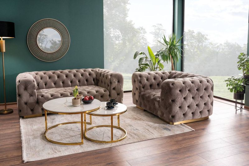 Set konferenčných stolíkov, 80x80cm, zlatý, biely efekt mramoru, PORTAFINO A