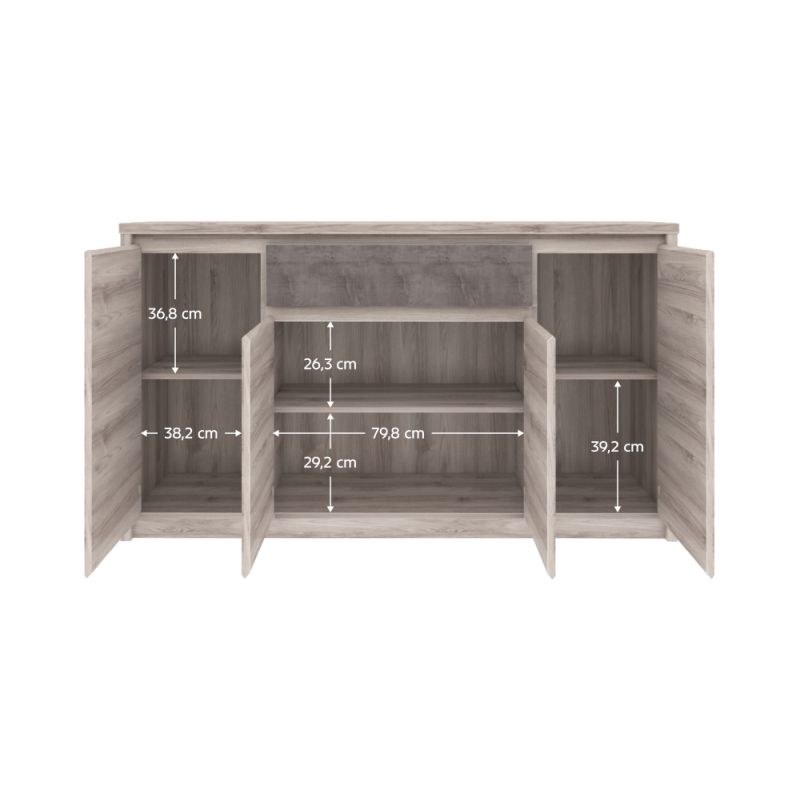 Komoda, 166cm, kombinovaná, gaštan nairobi, onyx, JESI 4D1S