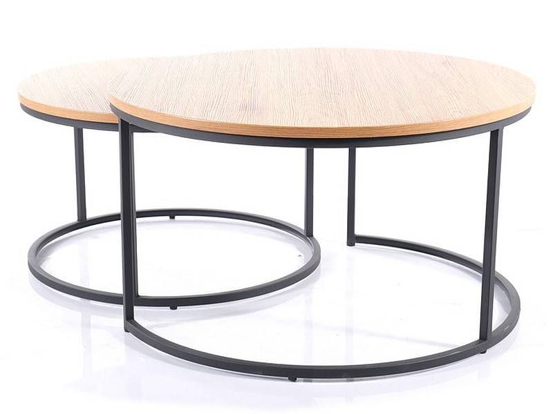 Set konferenčných stolíkov, 80x80cm, dub, čierny mat, ATLANTA III