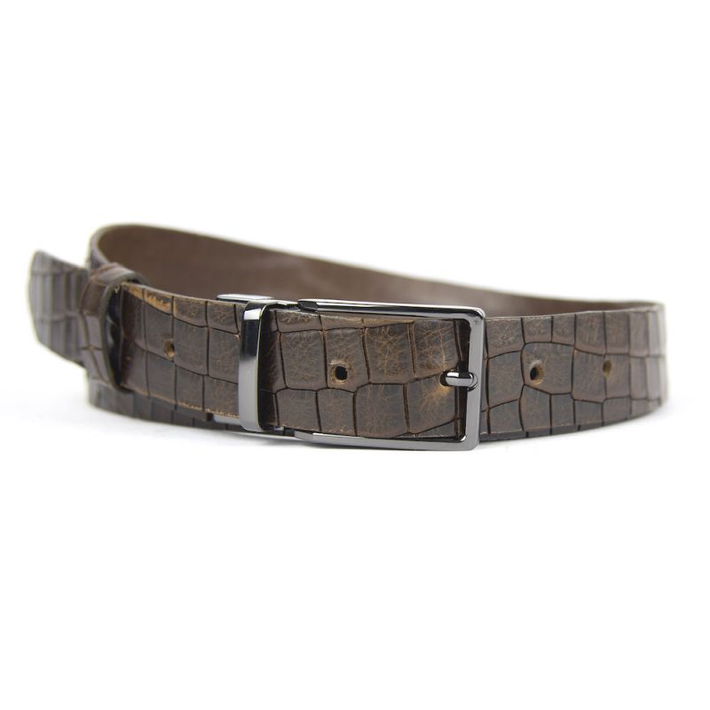 Kožený opasok s dezénom MODERN PEARL, šírka 3.3cm, Slovenská výroba - CROCO dezén - tmavo hnedá