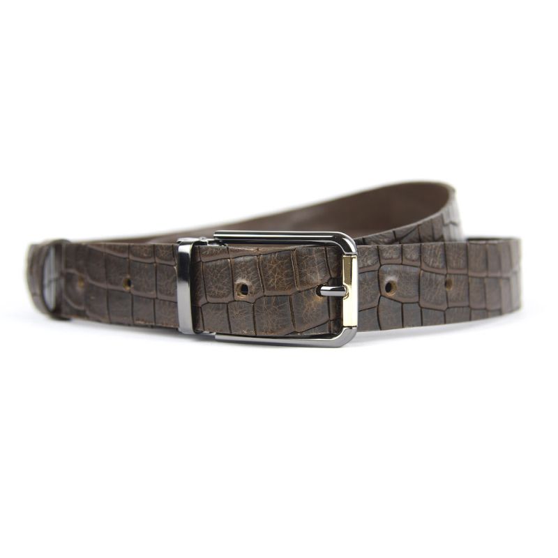Kožený opasok s dezénom PEARL GOLD, šírka 3.3cm, Slovenská výroba - CROCO dezén - tmavo hnedá