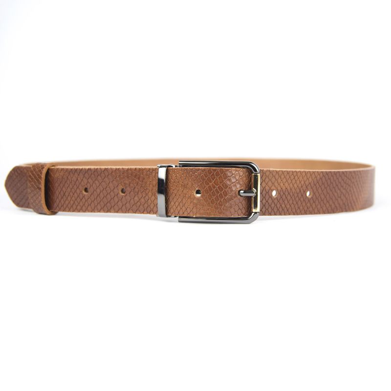 Kožený opasok s dezénom PEARL GOLD, šírka 3.3cm, Slovenská výroba - SNAKE dezén - hnedá