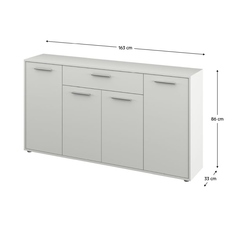 Komoda, 163cm, kombinovaná, biela, LUNIA