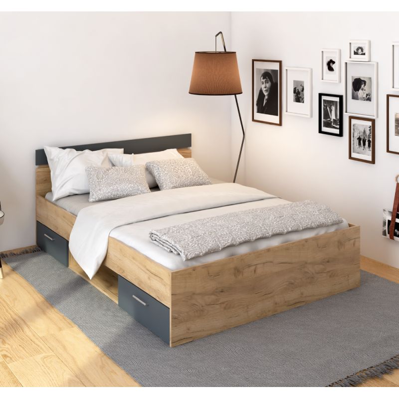 Posteľ, 140x200, úložný priestor, dub artisan, grafit, MICHIGAN NEW