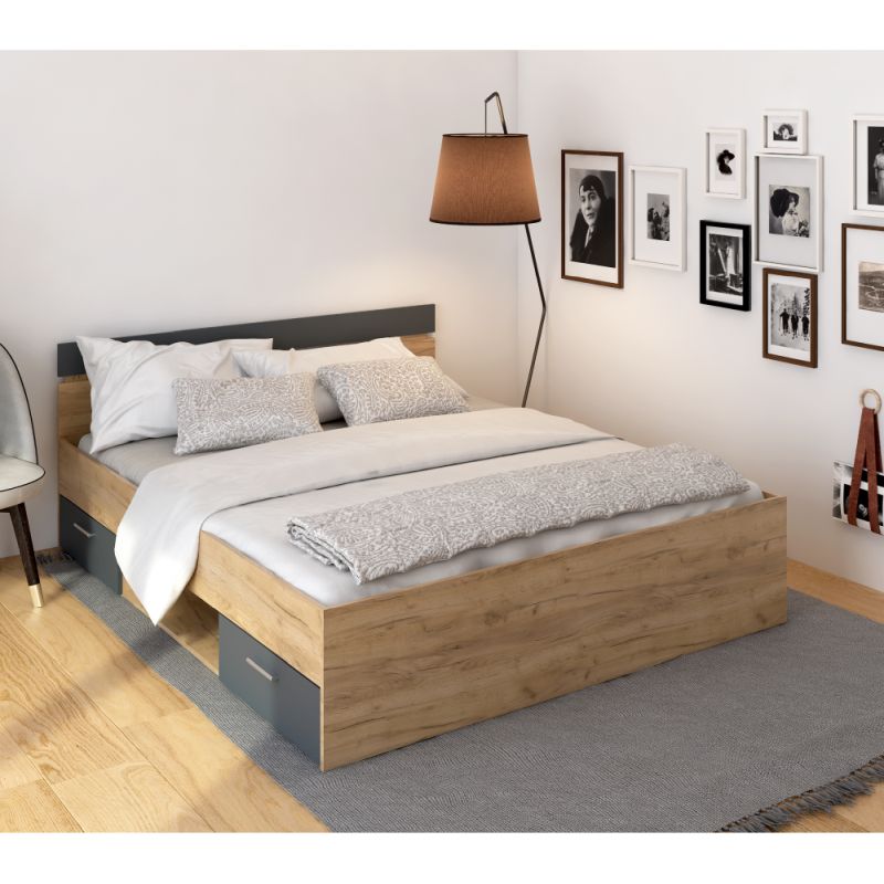 Manželská posteľ, 160x200, dub artisan, grafit, MICHIGAN NEW