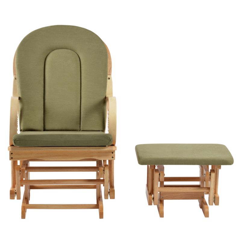 Hojdacie kreslo s podnožou, prírodné drevo, zelená látka, DALBERT