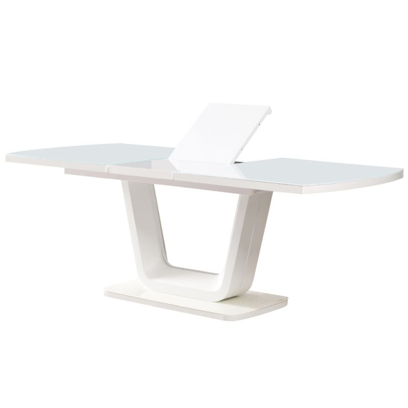 Jedálenský stôl, 160x90cm, rozkladací, sklo, biely lesk, OLAV