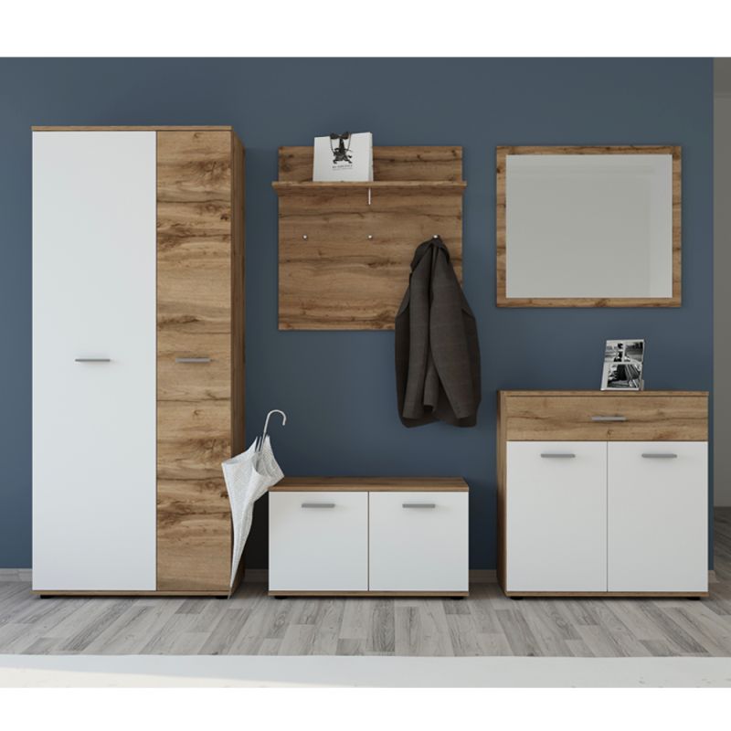 Komoda, 80cm, kombinovaná, dub wotan, biela, IRIA 2D1S E