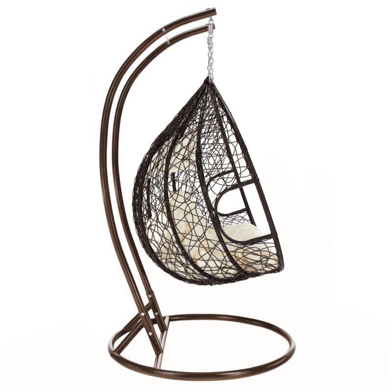 Závesné dvojkreslo, kov medený, ratan hnedý, látka krémová, DALVEA 2 NEW