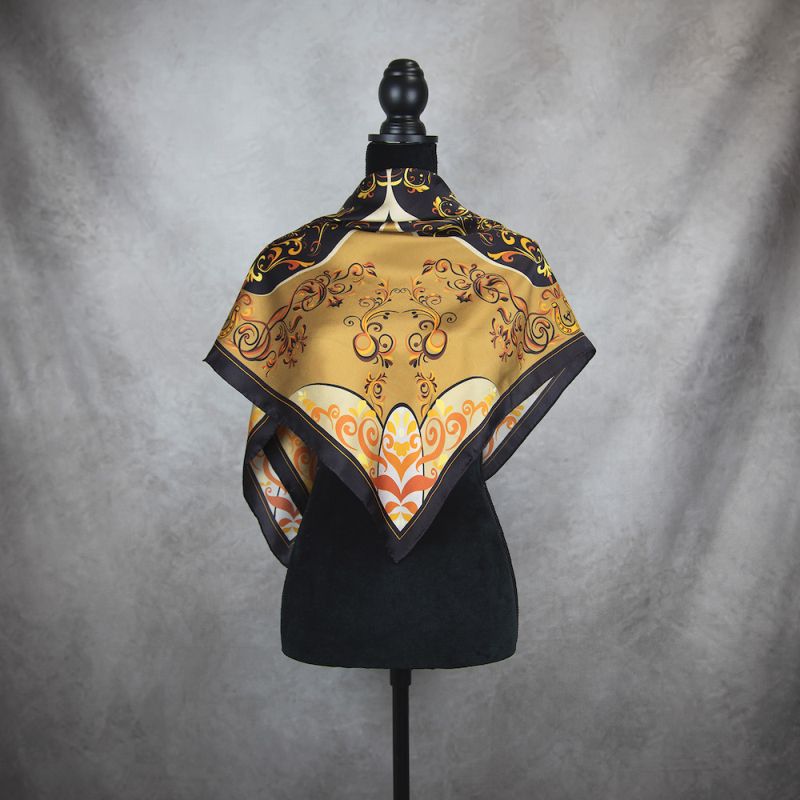 Módna hodvábna šatka ORNAMENT - MEDENÝ, 90 x 90cm