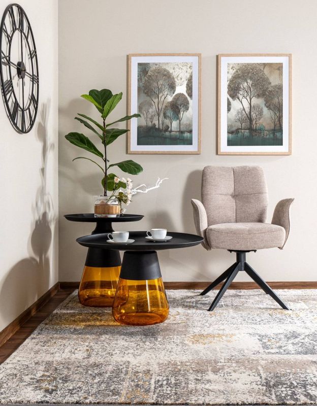 Jedálenská stolička, svetlo béžová látka, nohy kov čierny, WING BREGO