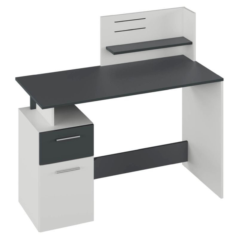 PC stôl, 121x55cm, biely, grafit, PLATON NEW