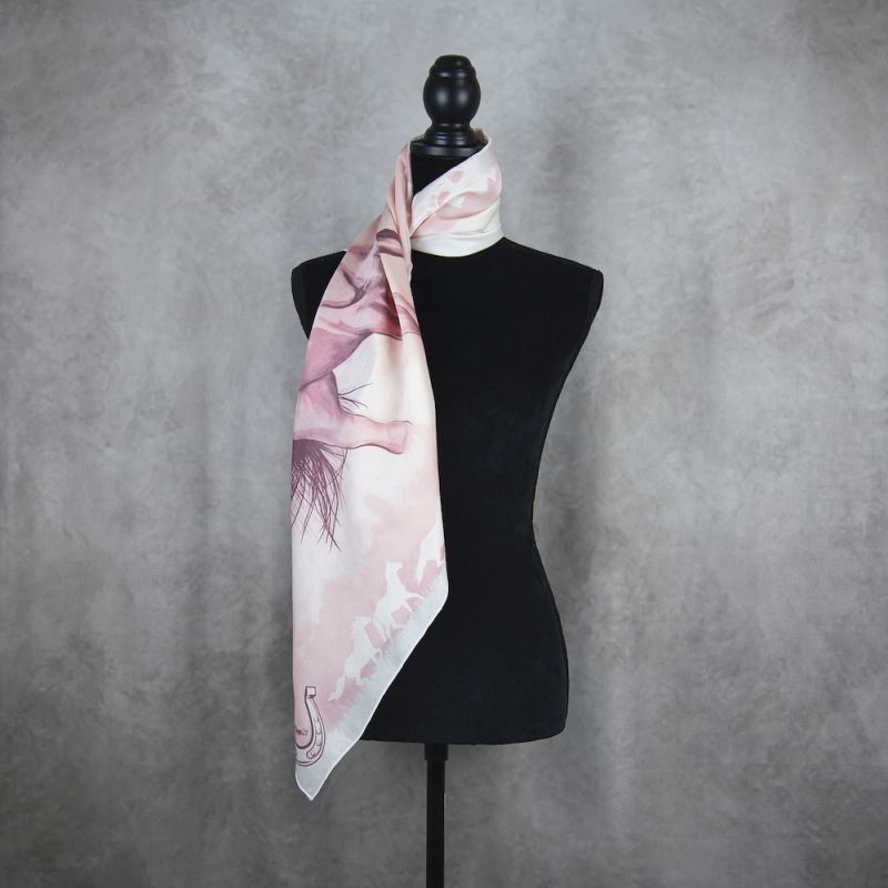 Hodvábna šatka RUŽOVÝ KÔŇ, 80 x 80cm, Vyrobená na Slovensku