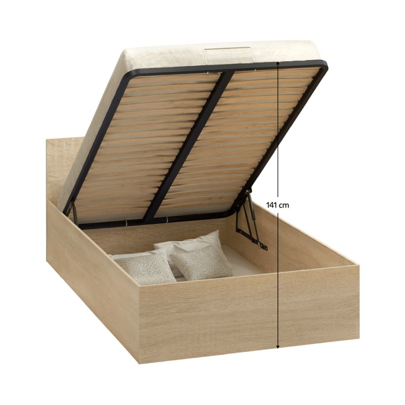 Posteľ, 120x200, s roštom, úložný priestor, dub sonoma, DOLI