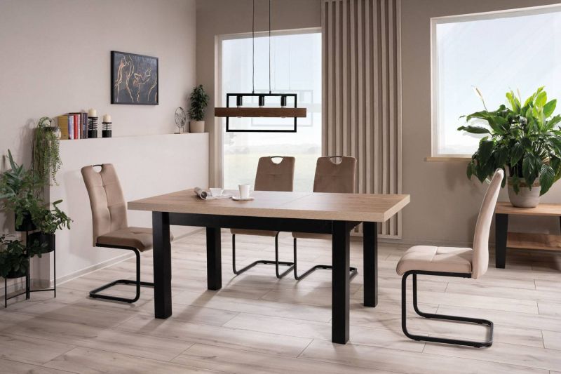 Jedálenská stolička, béžová látka, nohy kov čierny, AXO VELVET