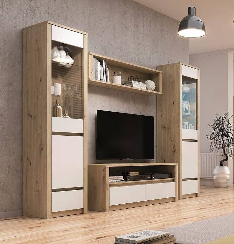 Vitrína, 50cm, dub artisan, biely lak mat, MALTA W1D