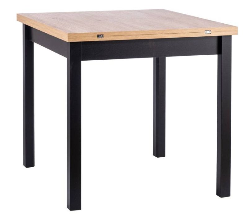 Jedálenský stôl, 80x80cm, rozkladací, MDF, dub artisan, čierny, Signal, FLIP