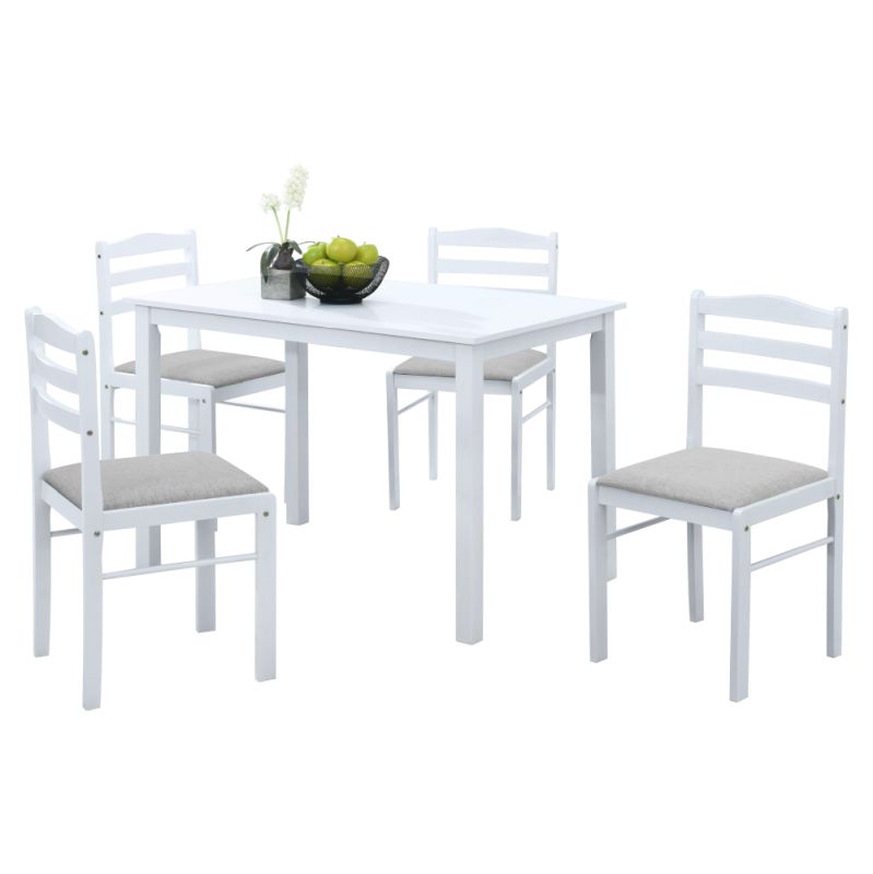 Jedálenský set 1+4, 110x70cm, MDF, biely, látka béžovosivá, SOMIN