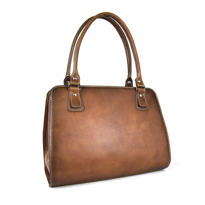 Módna kožená kabelka 8614 ručne tamponovaná a tieňovaná v Cigaro farbe