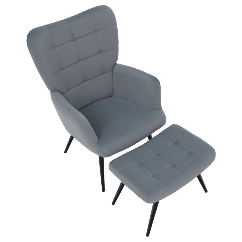 Kreslo s podnožou, čierny kov, sivá látka, HABEN