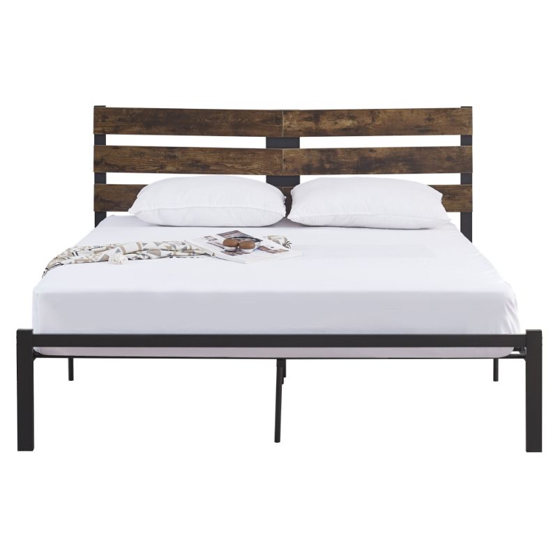 Manželská posteľ, 180x200, s roštom, dub rustikal, kov, ANEYA