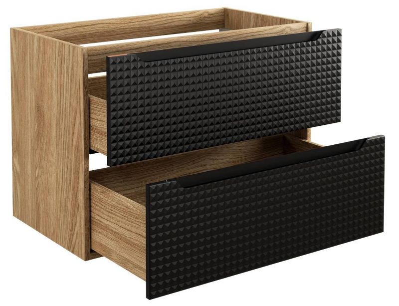 Skrinka pod umývadlo, 80cm, dub olejovaný, čierna, LUXOR BLACK 82-80-2S