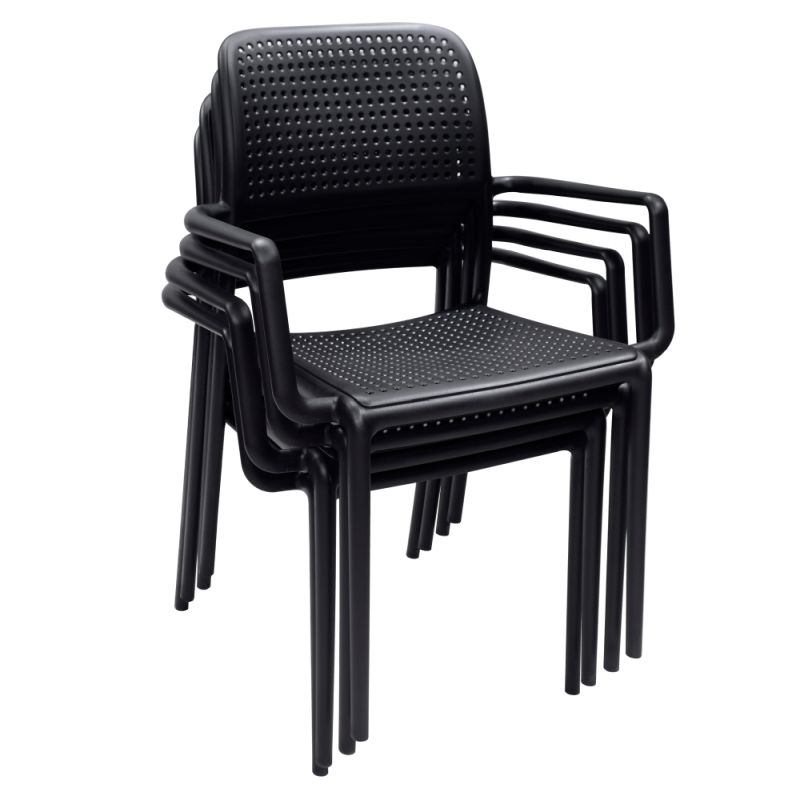 Stohovateľná stolička, čierny plast, DENTON NEW