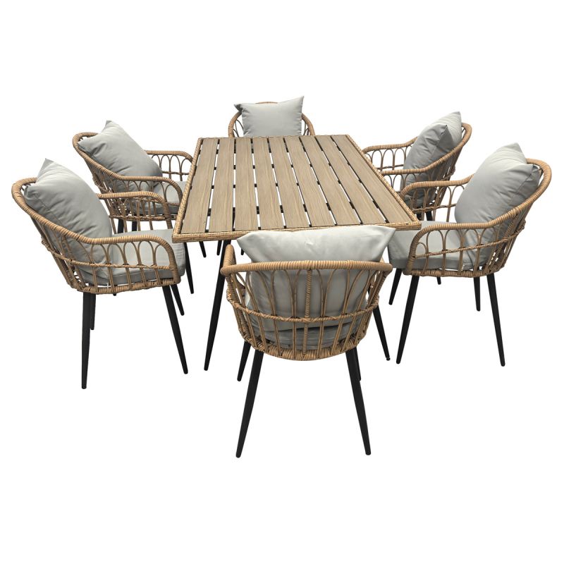 Záhradný stôl, 160x95cm, kov, polywood, hnedý, AZ-F1407 NAT