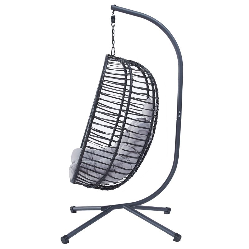 Záhradné závesné kreslo, kov, polyratan, sivé, AZ-V1289 GREY