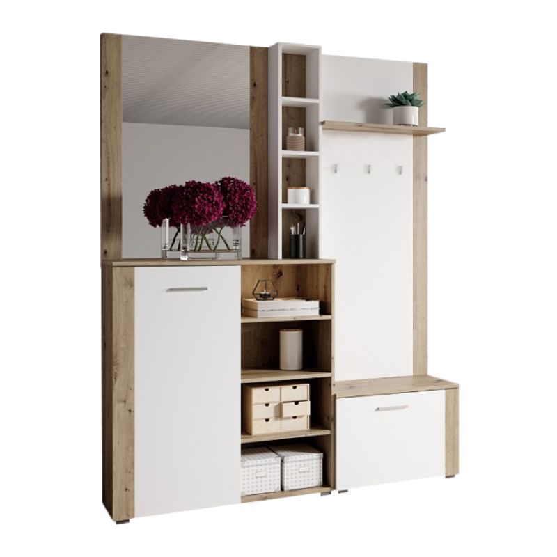Predsieňová zostava, 150cm, biela, dub artisan, FANDU