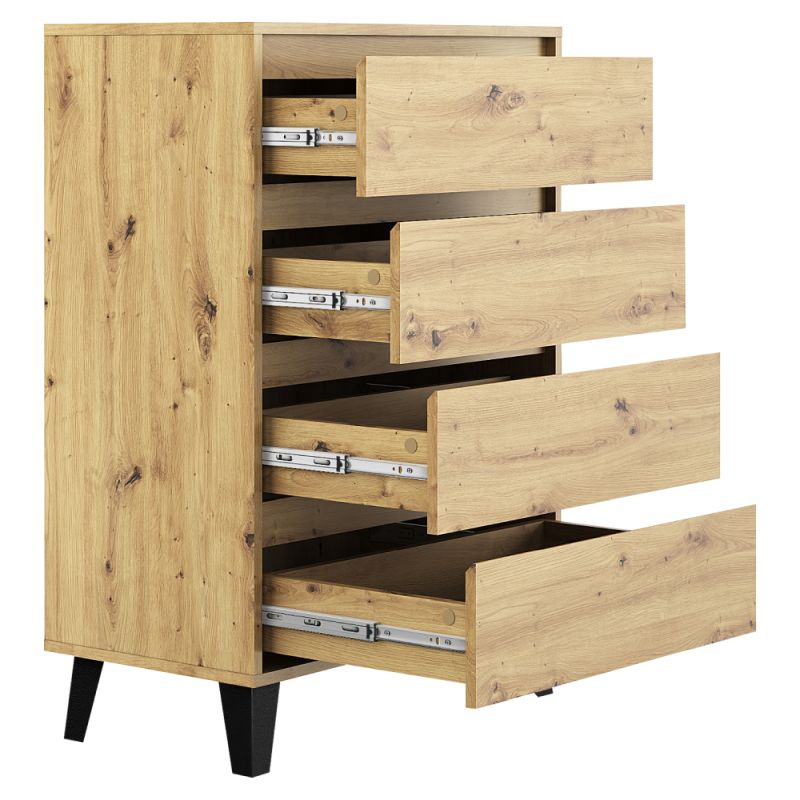 Komoda, 70cm, 4-zásuvková, dub artisan, BOGAN NEW 4S70