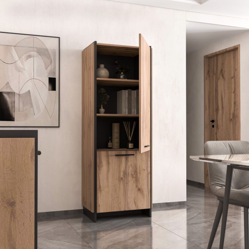 Regál, 70cm, dub wotan, čierny, AMONI 2D