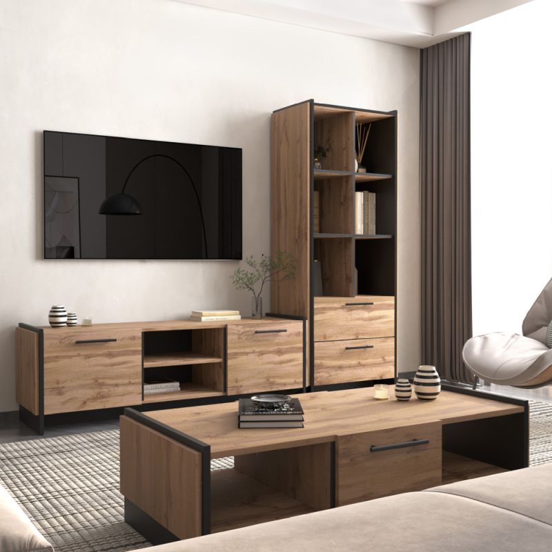 Regál, 66cm, otvorený, dub wotan, čierny, AMONI 2S