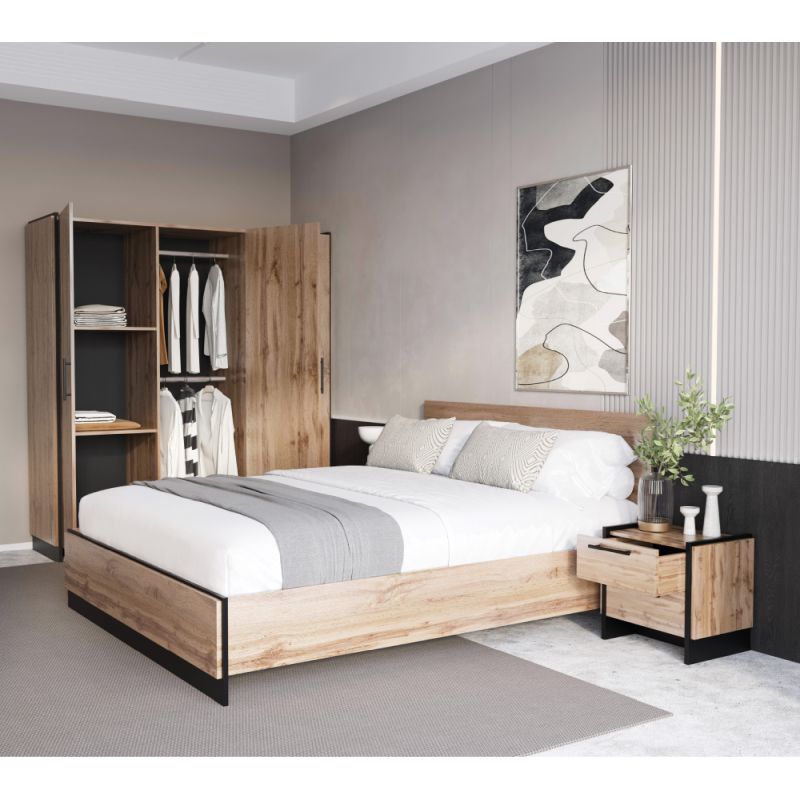 Manželská posteľ, 160x200, dub wotan, čierna, AMONI