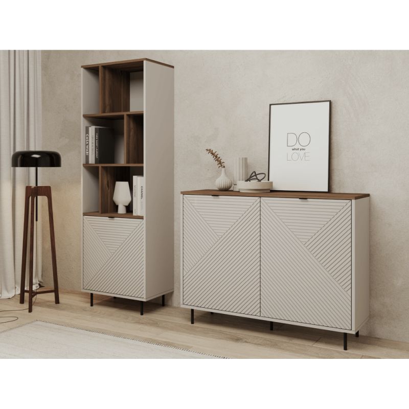 Komoda, 123cm, 2-dverová, kašmír, dub castello, EYCO 2D